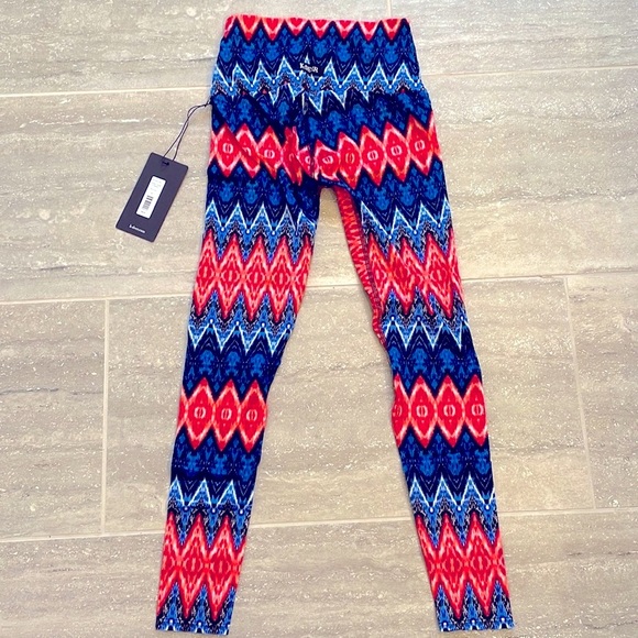 NWT K-DEER Orange/Blue/Black Sedona Leggings, 7/8 Sneaker Length, Size Small - Picture 2 of 5